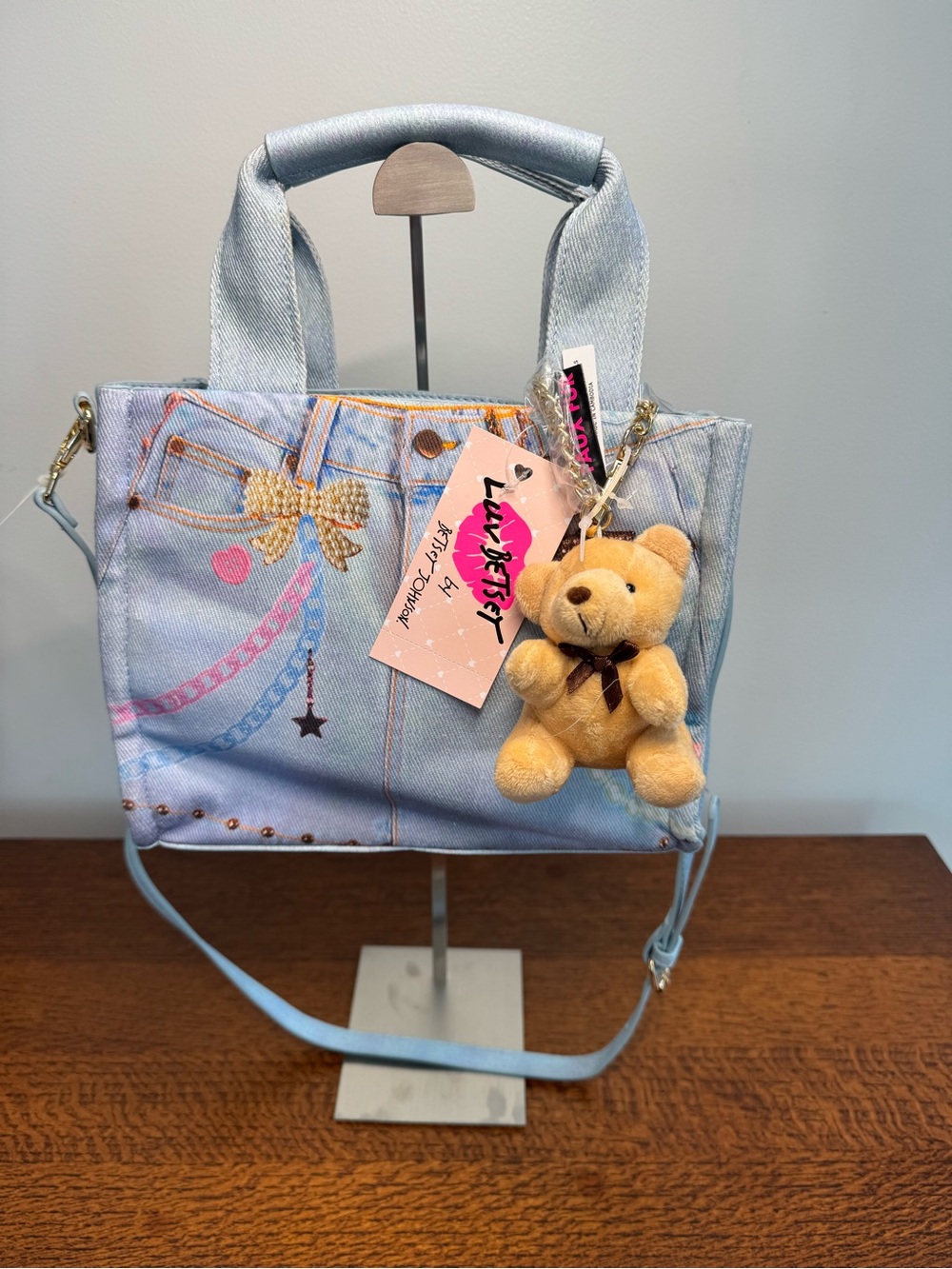 NWT Luv Betsey by Betsey Johnson Denim Teddy Bear Crossbody Tote Bag